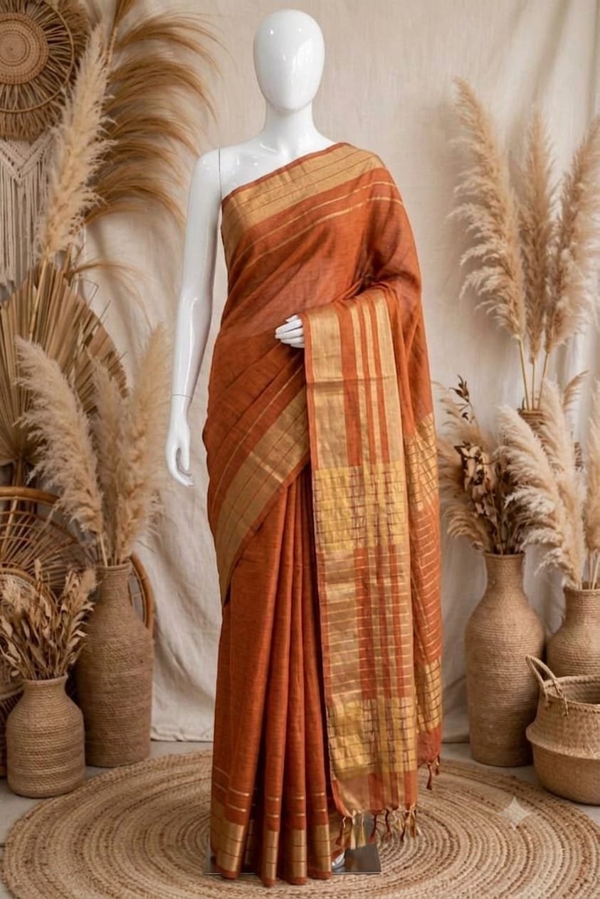 Tussar Copper zari border3